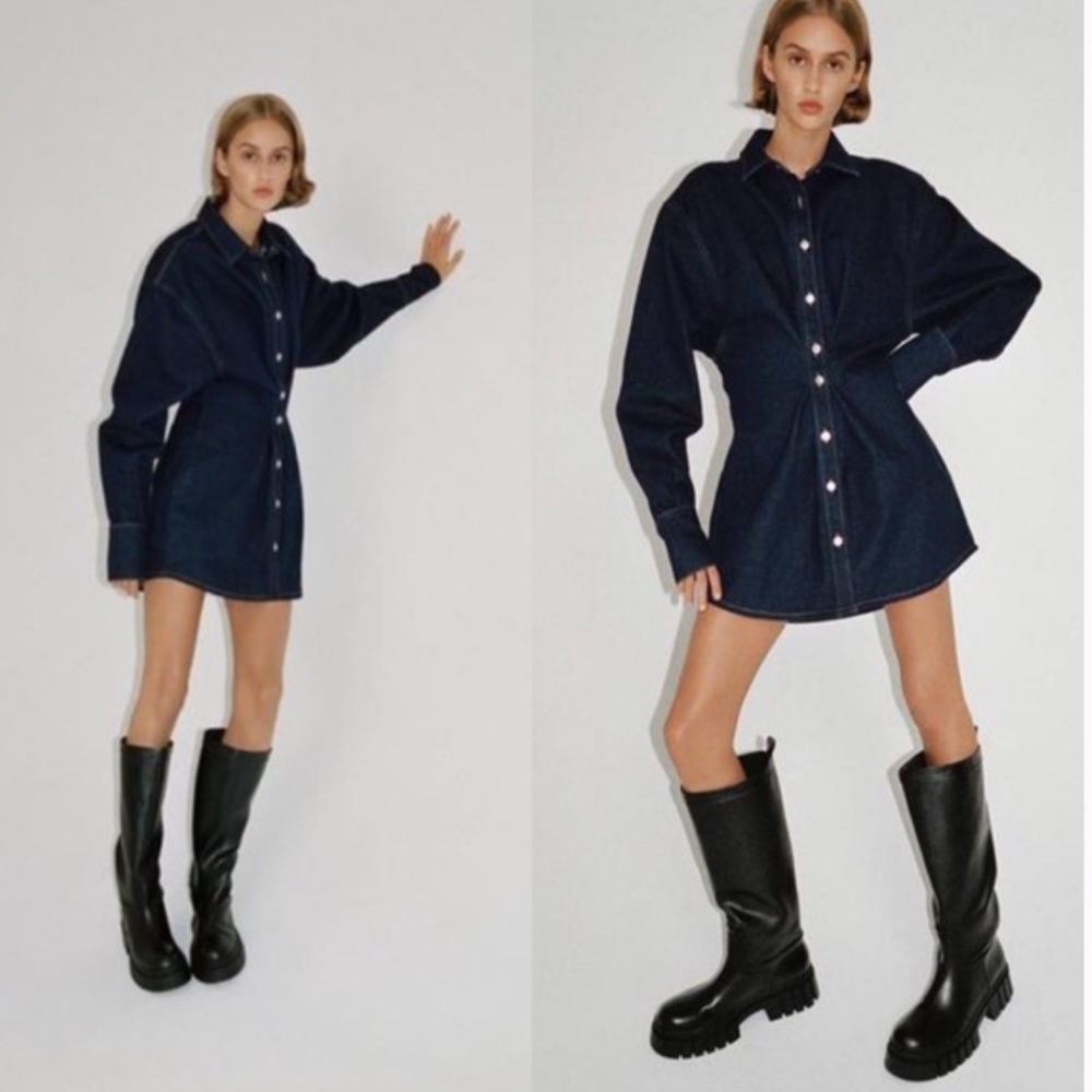 Zara Blue Denim Mini Short Casual Dress